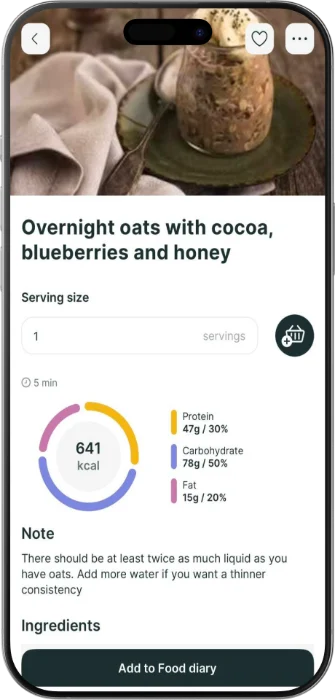 CENTRD app meal plan screen